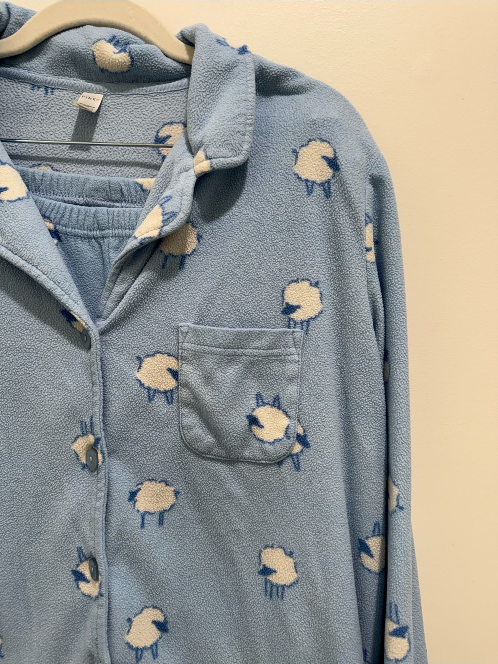 Y2K PINK Victoria’s Secret Blue Sheep Fleece Pajama Set Size Large - Picture 2 of 16